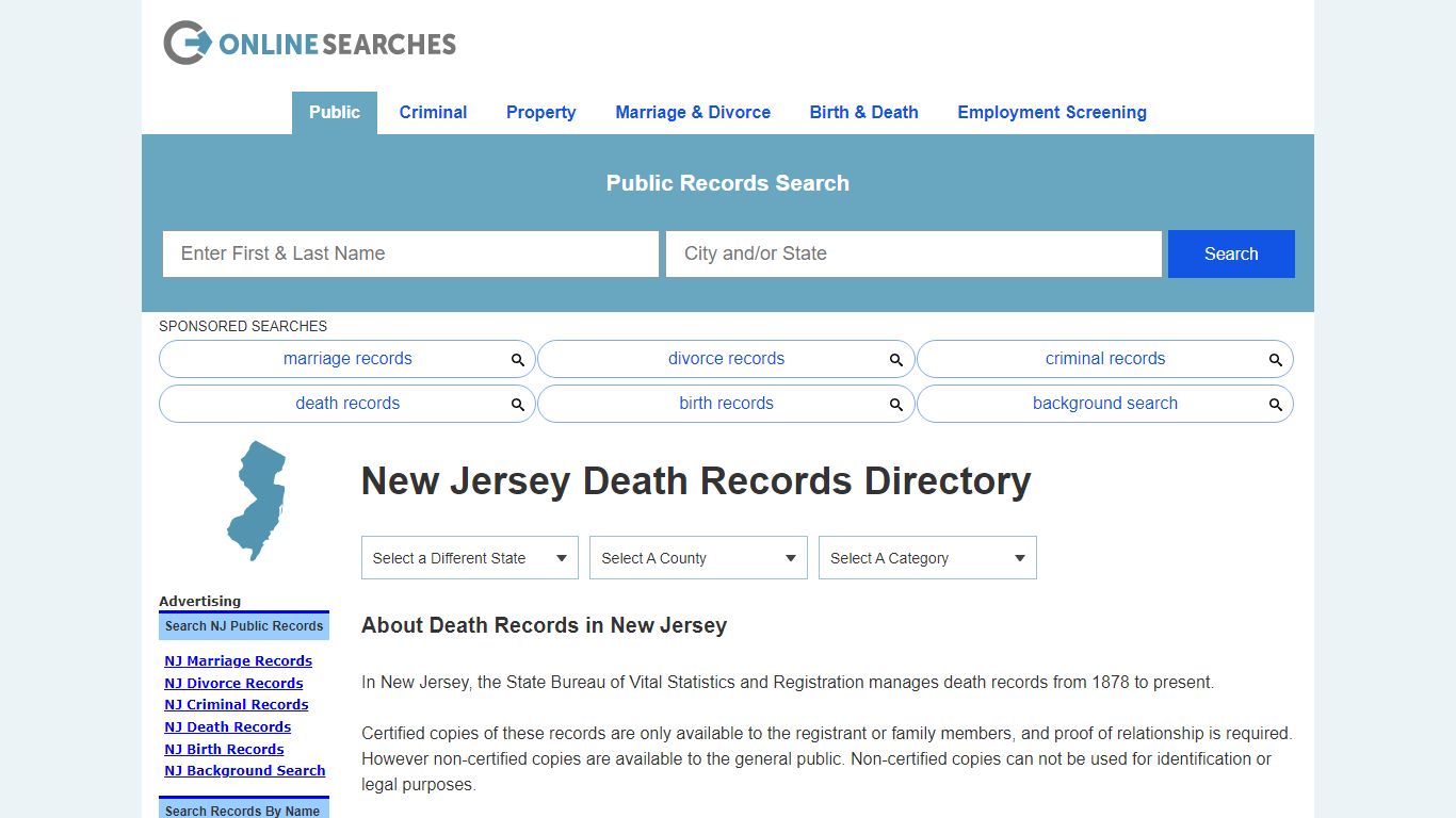 New Jersey Death Records Search Directory - OnlineSearches.com